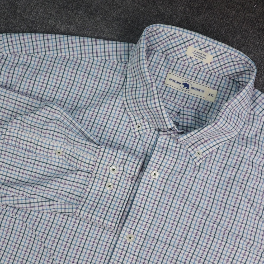 Onward Reserve Mens Shirt XXL Classic Blue Purple Plaid Performance Button Up